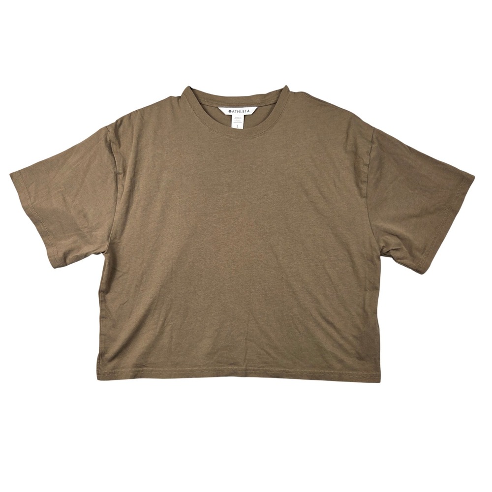 Athleta T-Shirt Womens Small Brown Excellent Boxy Cropped Cotton Activewear